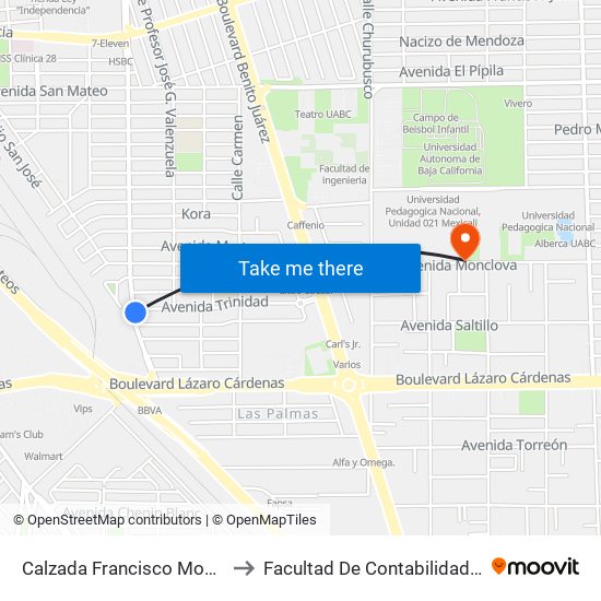 Calzada Francisco Montejano / Trinidad to Facultad De Contabilidad Y Administracion map