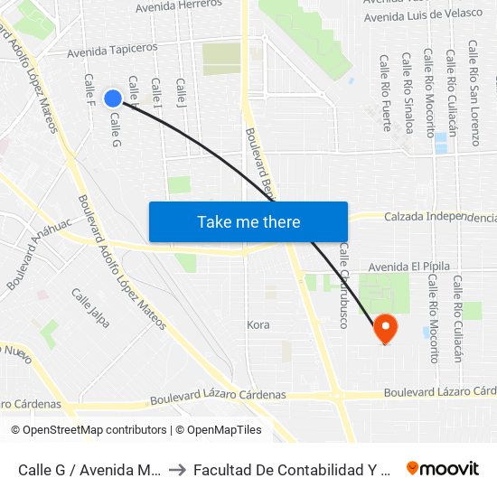 Calle G / Avenida Marmoleros to Facultad De Contabilidad Y Administracion map