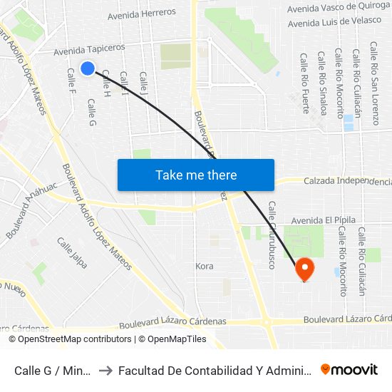 Calle G / Mineros to Facultad De Contabilidad Y Administracion map