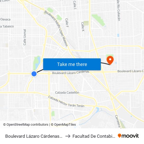 Boulevard Lázaro Cárdenas / Calzada De Los Presidentes to Facultad De Contabilidad Y Administracion map