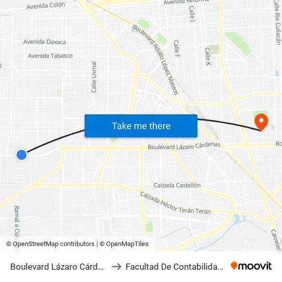 Boulevard Lázaro Cárdenas / Río Danubio to Facultad De Contabilidad Y Administracion map