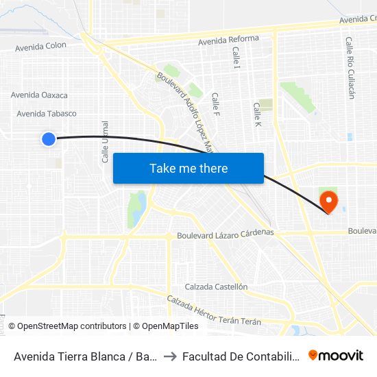 Avenida Tierra Blanca / Bahía De Todos Los Santos to Facultad De Contabilidad Y Administracion map