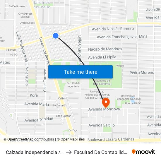 Calzada Independencia / María Fermín Rivera to Facultad De Contabilidad Y Administracion map