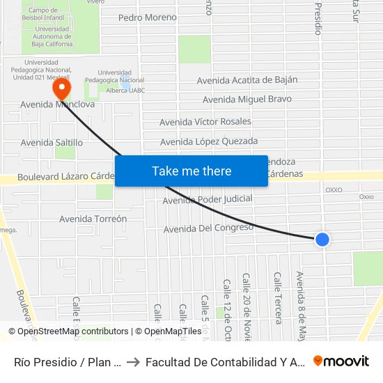 Río Presidio / Plan De Iguala to Facultad De Contabilidad Y Administracion map