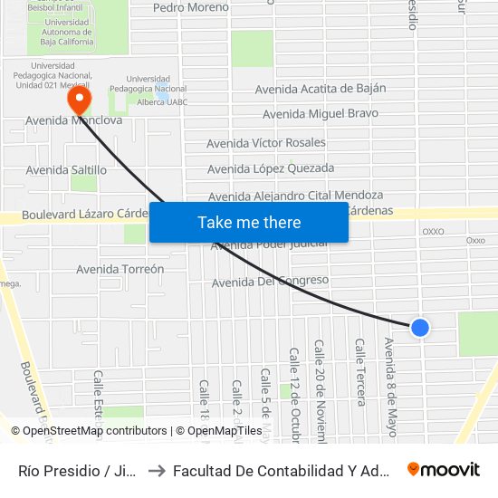 Río Presidio / Jiquilpan to Facultad De Contabilidad Y Administracion map