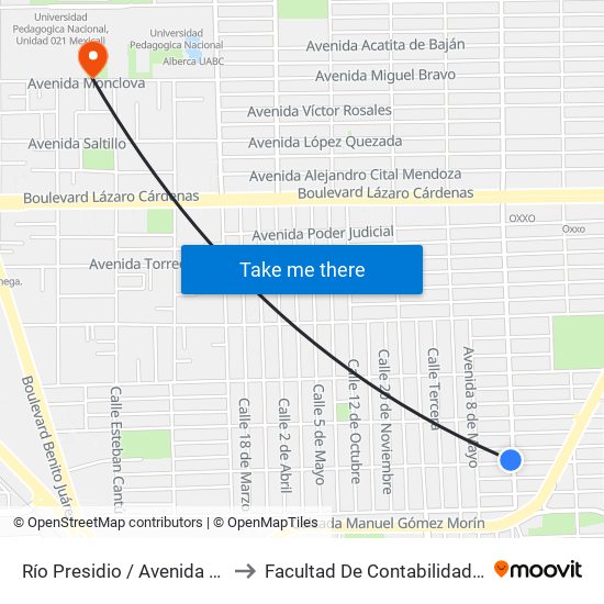 Río Presidio / Avenida Ejército Nacional to Facultad De Contabilidad Y Administracion map