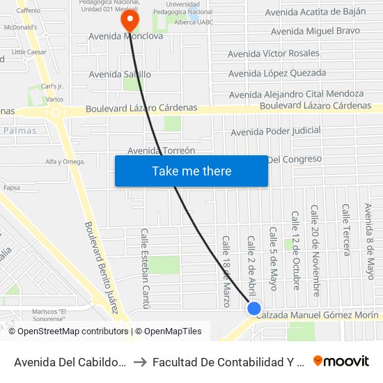 Avenida Del Cabildo / 2 De Abril to Facultad De Contabilidad Y Administracion map