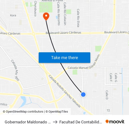 Gobernador Maldonado / Presa San Joaquín to Facultad De Contabilidad Y Administracion map