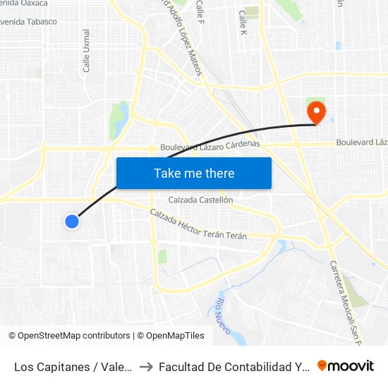 Los Capitanes / Valentín Canalizó to Facultad De Contabilidad Y Administracion map