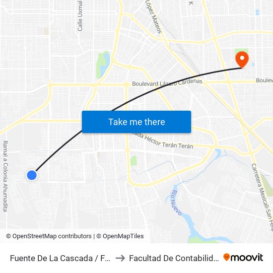 Fuente De La Cascada / Fuente De Júpiter Oeste to Facultad De Contabilidad Y Administracion map