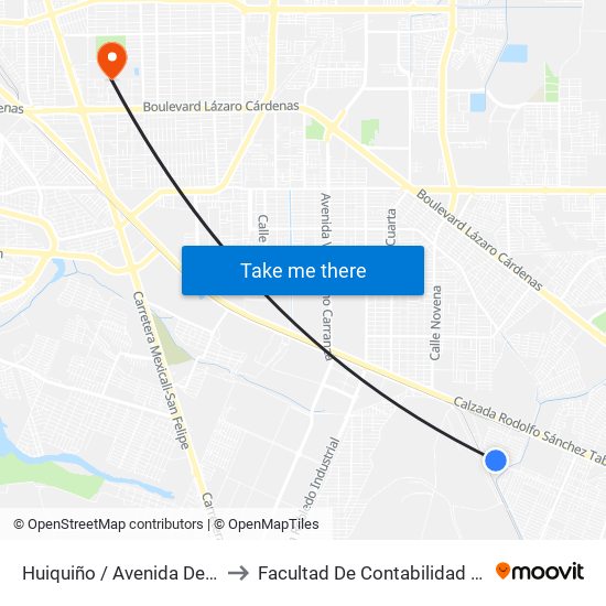 Huiquiño / Avenida De Los Mosaícos to Facultad De Contabilidad Y Administracion map