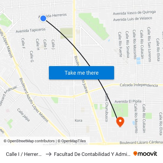 Calle I / Herreros Sur to Facultad De Contabilidad Y Administracion map