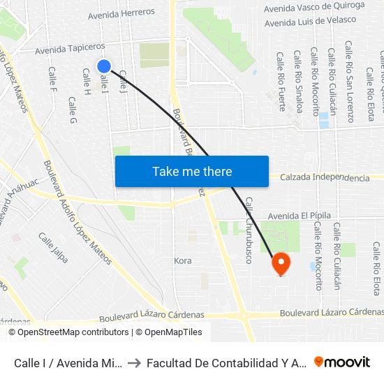 Calle I / Avenida Mineros Sur to Facultad De Contabilidad Y Administracion map