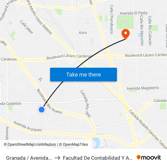 Granada / Avenida Córdoba to Facultad De Contabilidad Y Administracion map