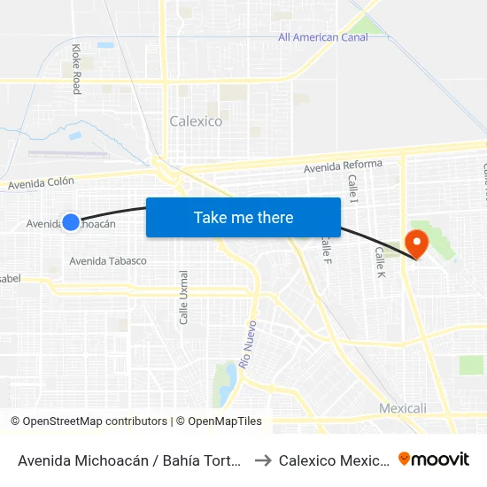 Avenida Michoacán / Bahía Tortuga to Calexico Mexicali map