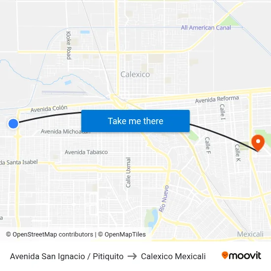 Avenida San Ignacio / Pitiquito to Calexico Mexicali map