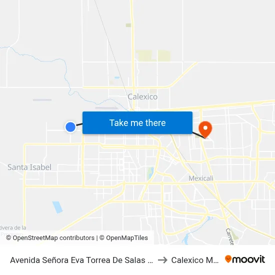 Avenida Señora Eva Torrea De Salas / Campesinos to Calexico Mexicali map