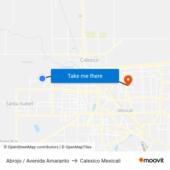 Abrojo / Avenida Amaranto to Calexico Mexicali map