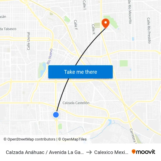 Calzada Anáhuac / Avenida La Galatea to Calexico Mexicali map
