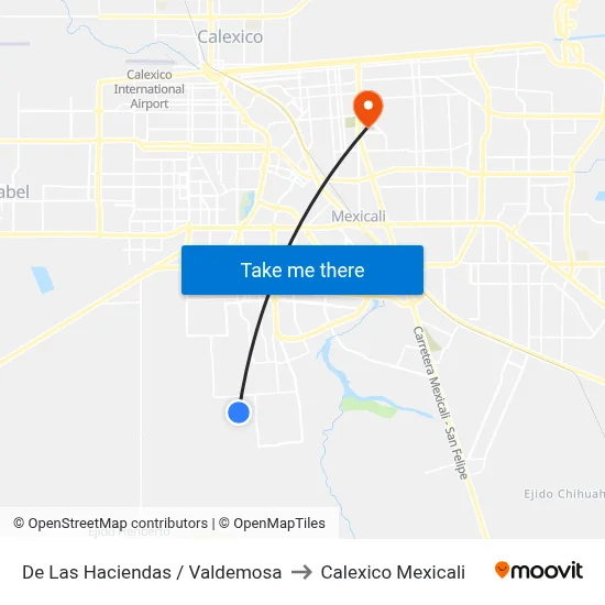 De Las Haciendas / Valdemosa to Calexico Mexicali map