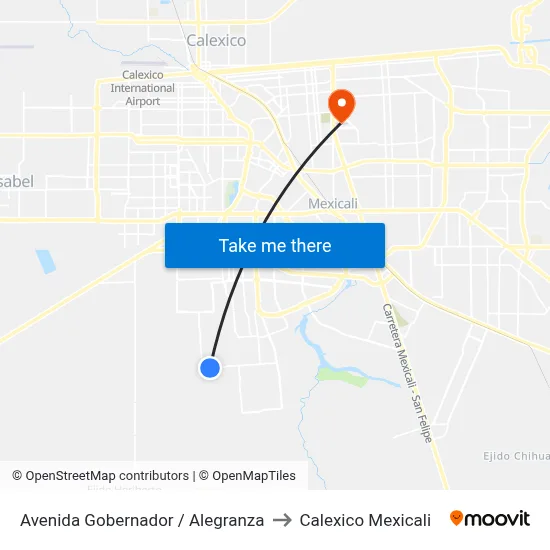 Avenida Gobernador / Alegranza to Calexico Mexicali map