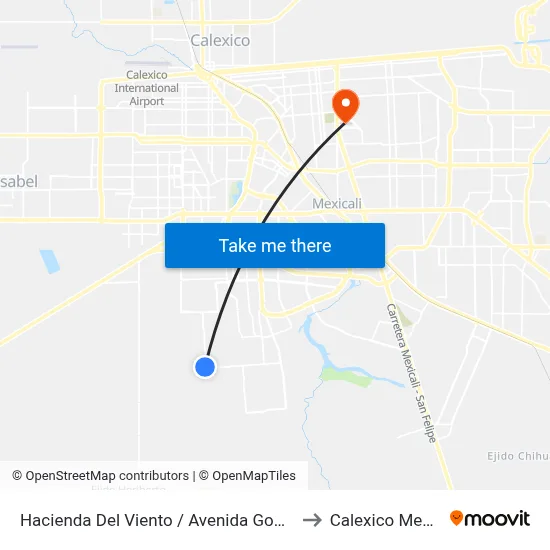 Hacienda Del Viento / Avenida Gobernador to Calexico Mexicali map