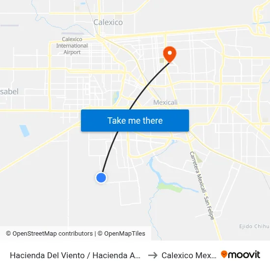 Hacienda Del Viento / Hacienda Amazcala to Calexico Mexicali map