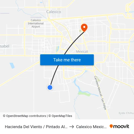 Hacienda Del Viento / Pintado Alto to Calexico Mexicali map