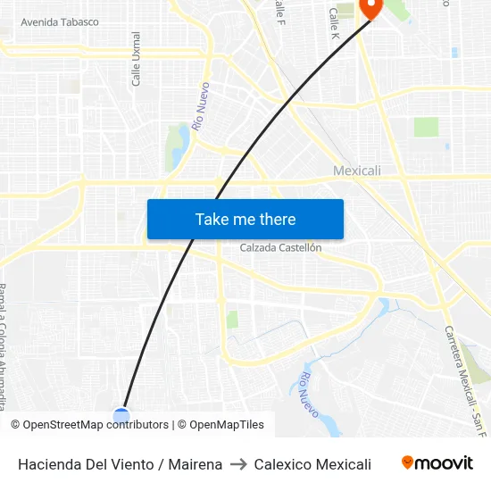 Hacienda Del Viento / Mairena to Calexico Mexicali map