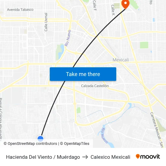 Hacienda Del Viento / Muérdago to Calexico Mexicali map