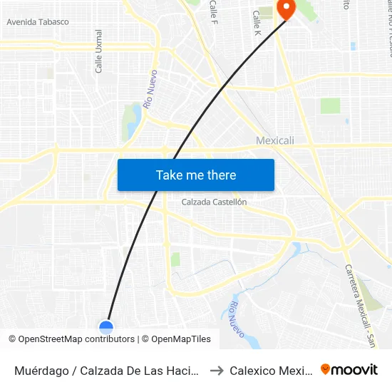 Muérdago / Calzada De Las Haciendas to Calexico Mexicali map