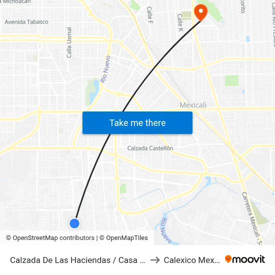 Calzada De Las Haciendas / Casa Grande to Calexico Mexicali map