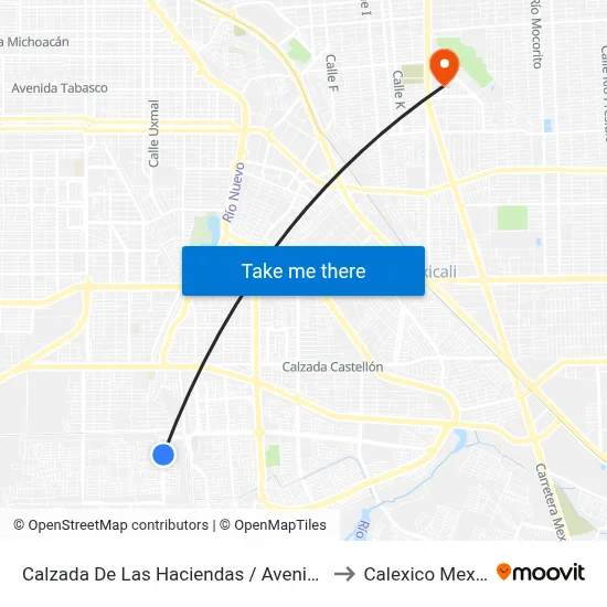 Calzada De Las Haciendas / Avenida Garbi to Calexico Mexicali map