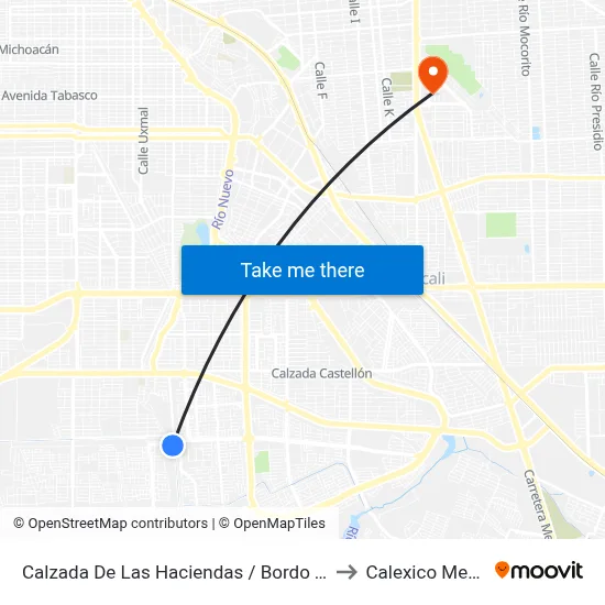 Calzada De Las Haciendas / Bordo Tulechek to Calexico Mexicali map