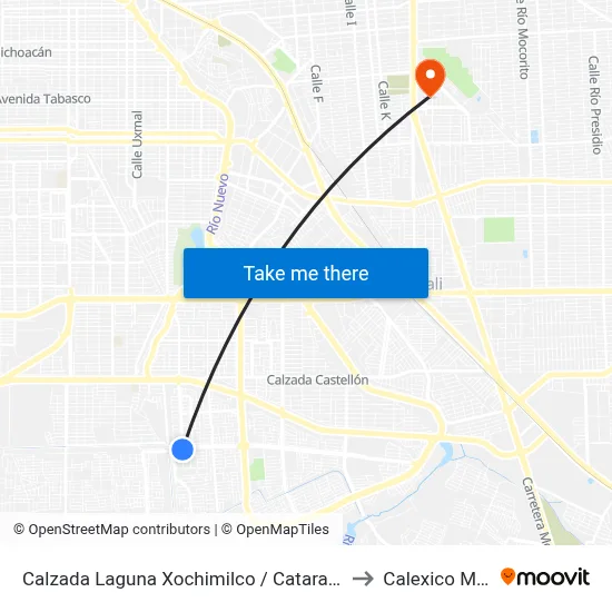 Calzada Laguna Xochimilco / Cataratas Del Niágara to Calexico Mexicali map