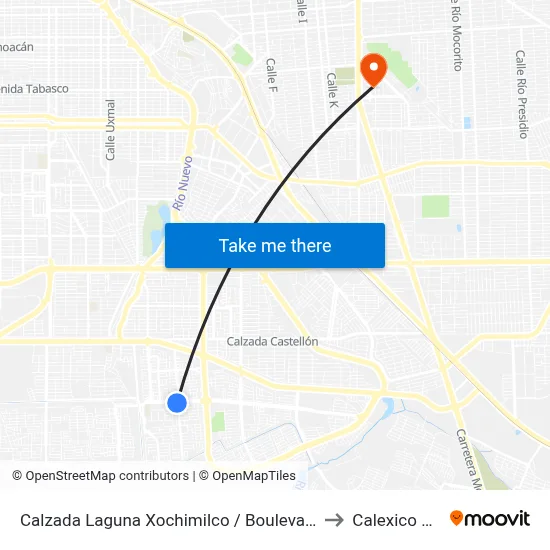 Calzada Laguna Xochimilco / Boulevard De Los Monarcas to Calexico Mexicali map