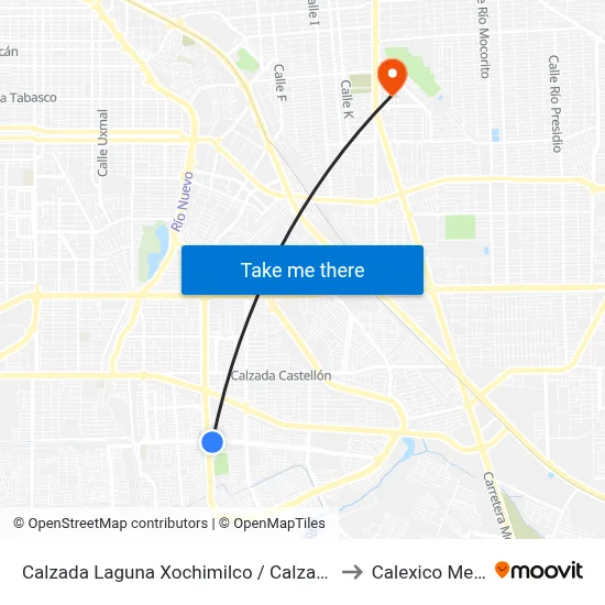 Calzada Laguna Xochimilco / Calzada Anáhuac to Calexico Mexicali map