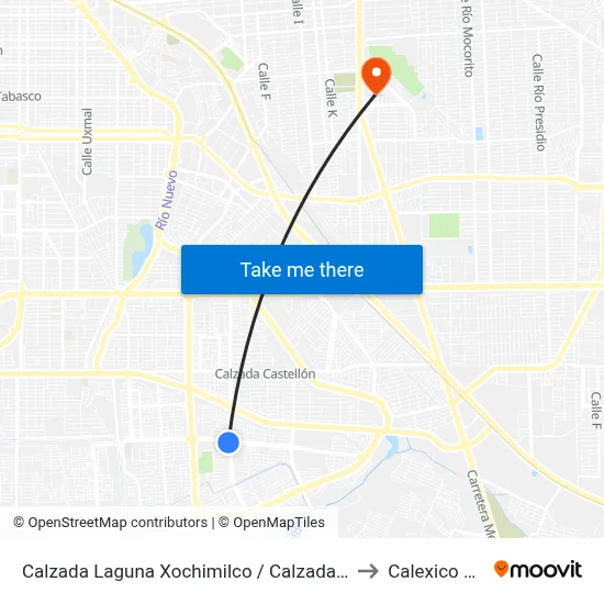 Calzada Laguna Xochimilco / Calzada Lombardo Toledano to Calexico Mexicali map