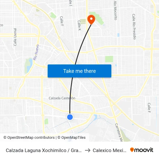 Calzada Laguna Xochimilco / Granada to Calexico Mexicali map