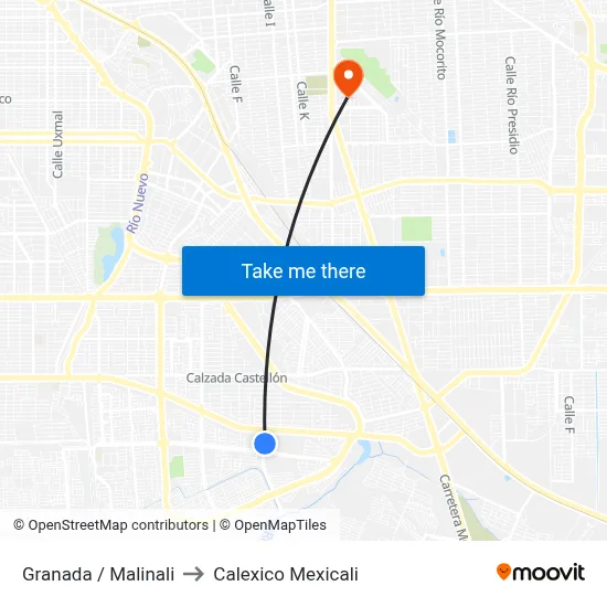 Granada / Malinali to Calexico Mexicali map