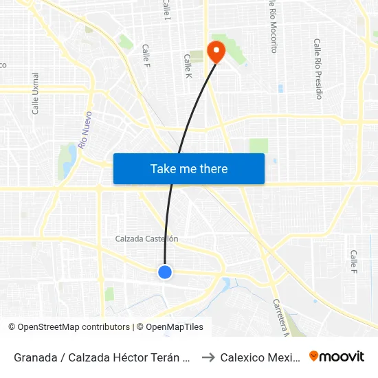 Granada / Calzada Héctor Terán Terán to Calexico Mexicali map