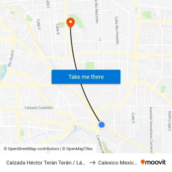 Calzada Héctor Terán Terán / Láser to Calexico Mexicali map