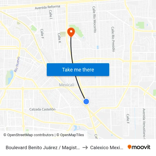 Boulevard Benito Juárez / Magisterio to Calexico Mexicali map