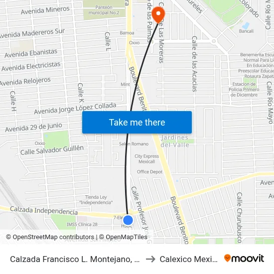 Calzada Francisco L. Montejano, 2100 to Calexico Mexicali map