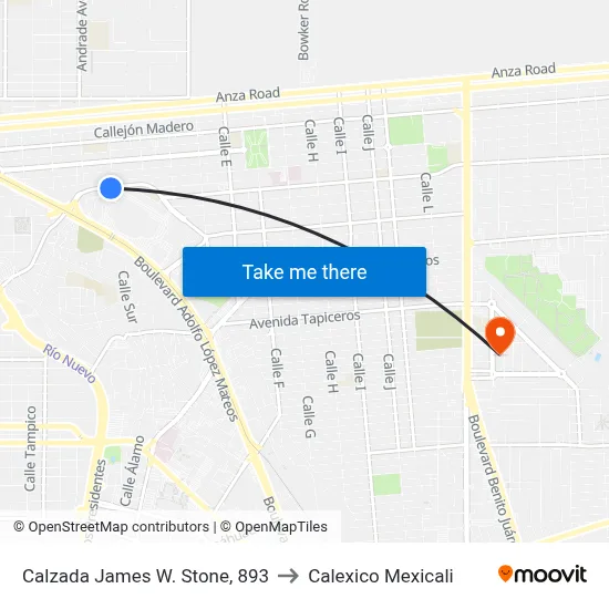 Calzada James W. Stone, 893 to Calexico Mexicali map