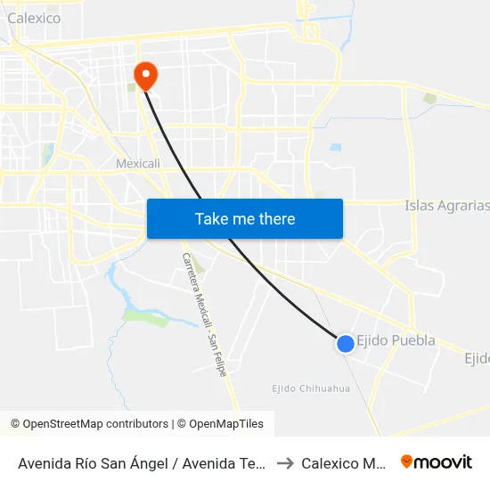 Avenida Río San Ángel / Avenida Tecamachalco to Calexico Mexicali map