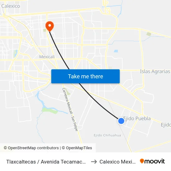 Tlaxcaltecas / Avenida Tecamachalco to Calexico Mexicali map