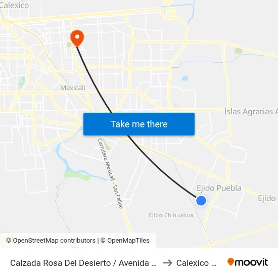Calzada Rosa Del Desierto / Avenida Cascada La Balsa to Calexico Mexicali map