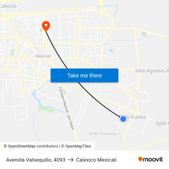 Avenida Valsequillo, 4093 to Calexico Mexicali map