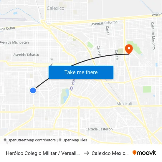 Heróico Colegio Militar / Versalles to Calexico Mexicali map